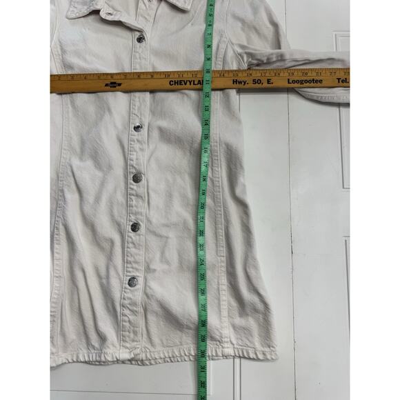Zara White Denim Mini Dress Women Size Medium Snap Up Collared Cotton - Picture 3 of 6